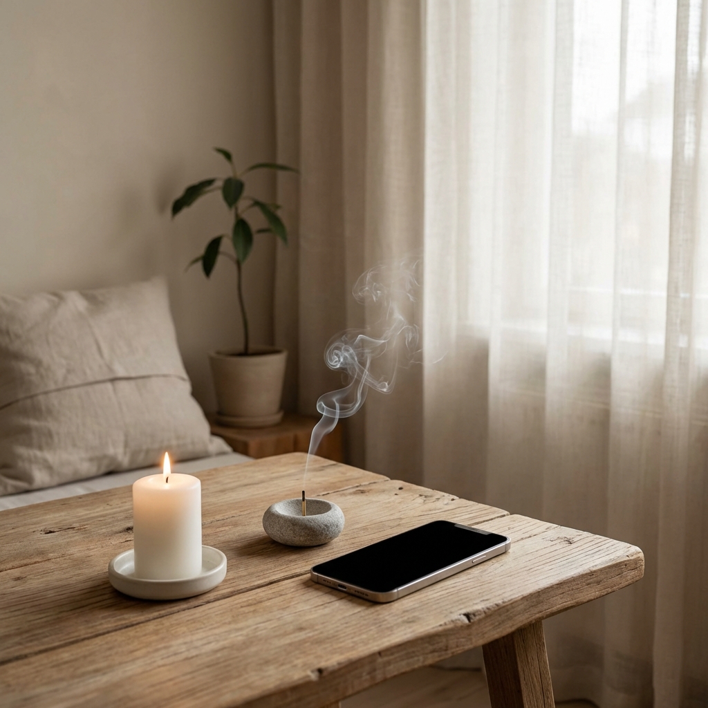 Focused Meditation App - Beyond Calm - Featured Image: A minimalist, serene workspace for focus and meditation.