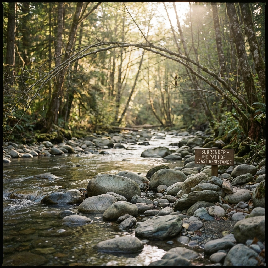 Surrendering to What Is - surrendering to the present moment - Image 1: A high-quality, minimal, and aesthetic scene with soft neutral tones and natural elements, representing surrendering to what is.