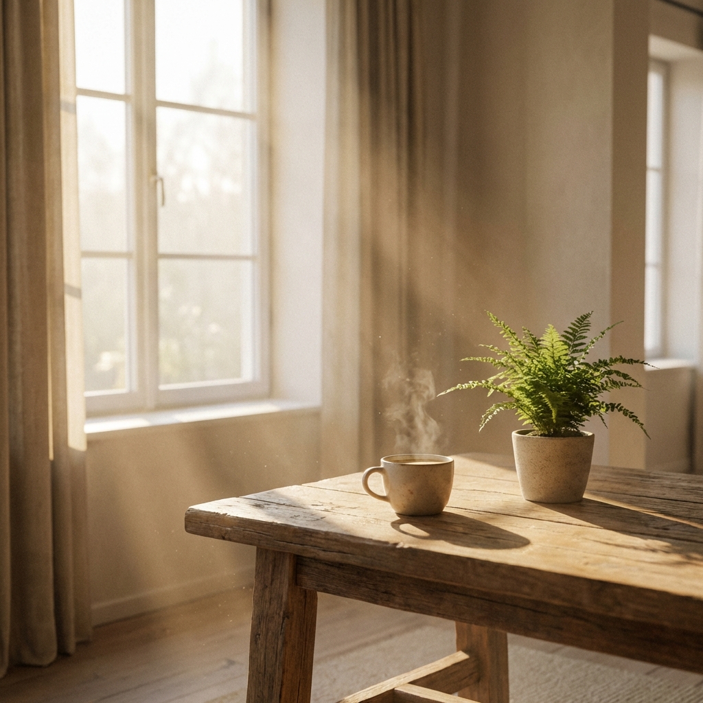 Morning Stillness morning stillness - Image 1: a calm, minimal scene with soft neutral tones representing mindfulness.