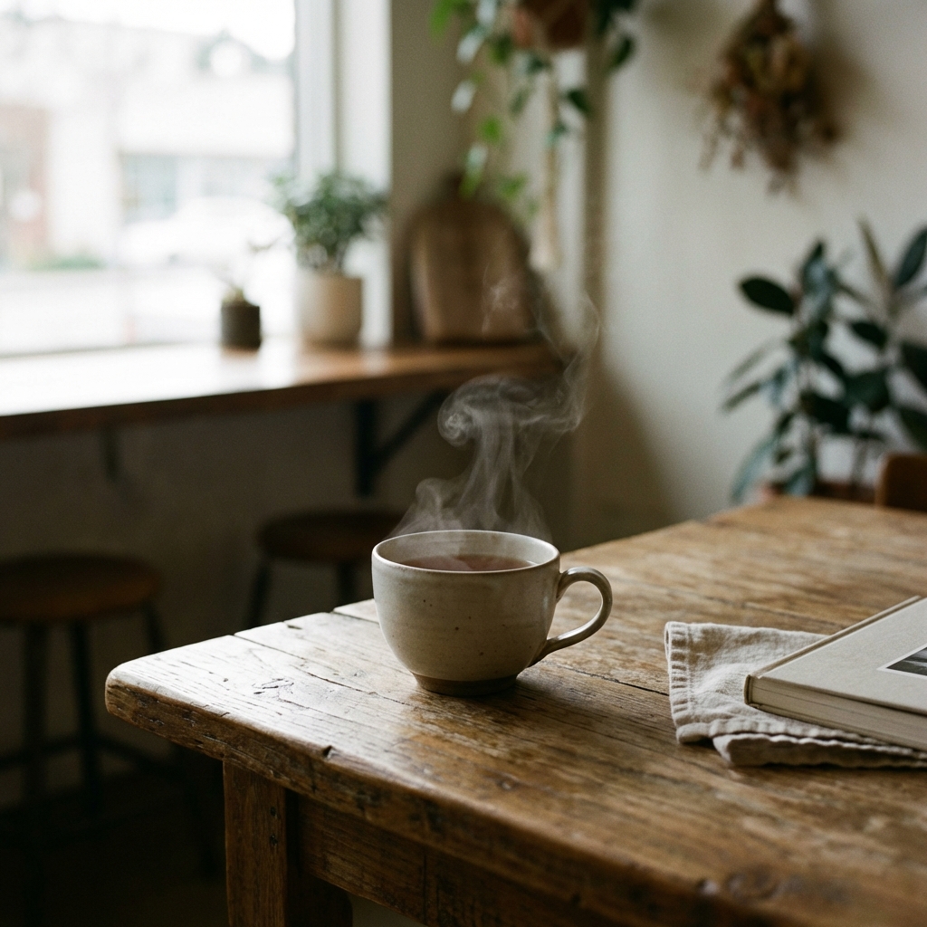 The Silent Café Movement: Why We Are Seeking Pockets of Absolute Peace - silent cafes - Image 2: A high-quality, minimal, and aesthetic scene representing the silent café movement: why we are seeking pockets of absolute peace.