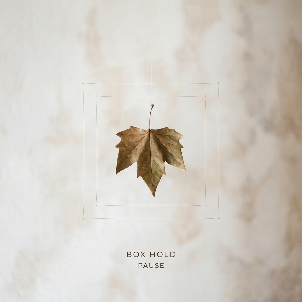 Calm Under Pressure - box breathing science - Image 2: An aesthetic abstract representation of a pause with a single leaf. Represents the 