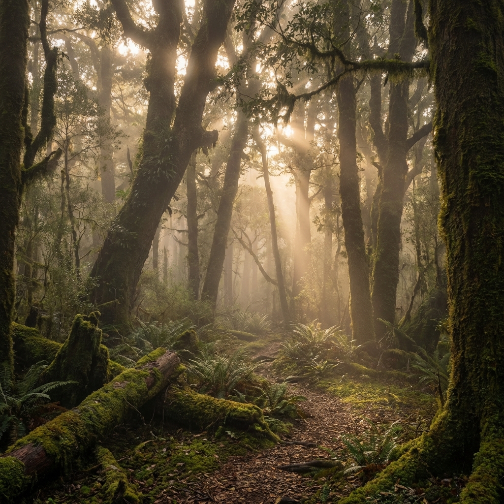 Forest Bathing - forest bathing benefits - Image 1: A high-quality, minimal, and aesthetic scene with soft neutral tones and natural elements, representing forest bathing.