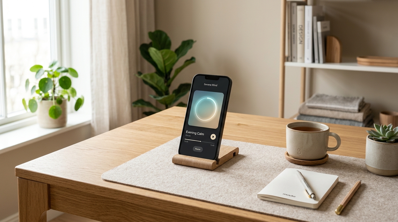 Minimalist Meditation App Desk Setup - StillWave